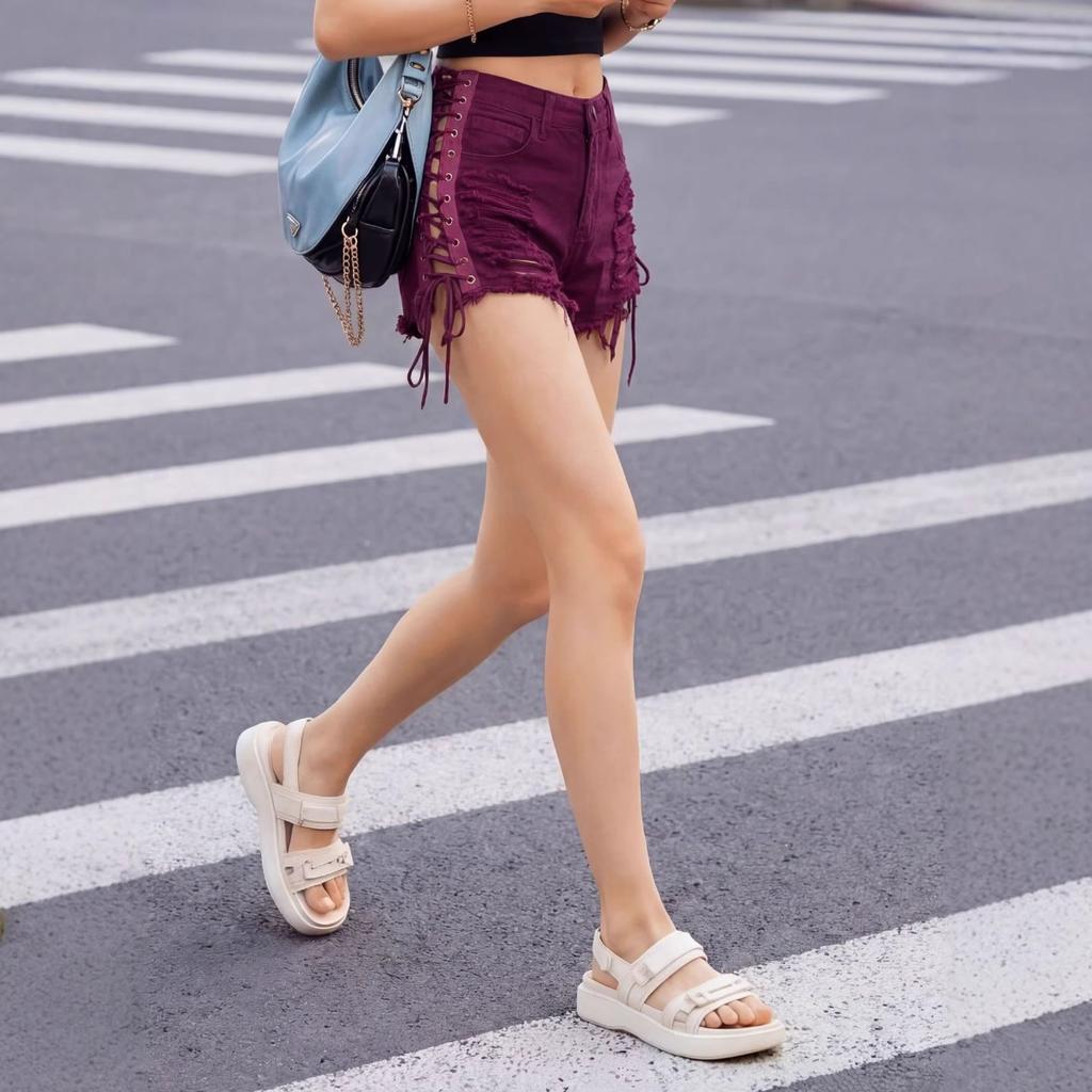 Piercing, Women's Clothing, Jeans, Bandages, Hot Pants, Casual Shorts, Mid Waist Pants