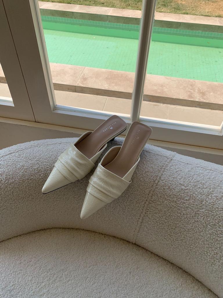Slippers Spring Autumn Fashion Pointed Toe Closed ToePleated Triangle HeelWomen's Mid Heel Outdoor Wear