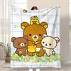 Character Rilakkuma Throw Kid-Friendly Flannel Throw Blanket Soft Warm Anti-Static Washable All Season