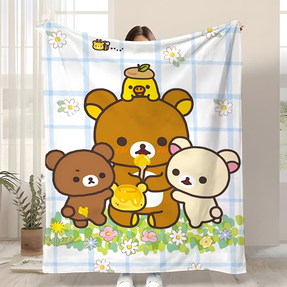 Character Rilakkuma Throw Kid-Friendly Flannel Throw Blanket Soft Warm Anti-Static Washable All Season