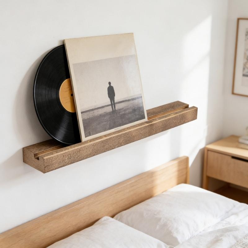 Retro Style Wall Mounted Shelf For Record Storage Made Of Wood Heavy Load Easy Installation For Home Decoration