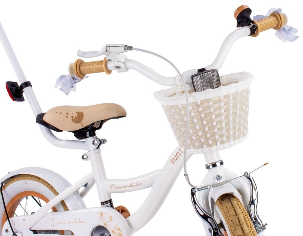 Children's Bicycle Bike For a Girl 12 Inches Basket Guide Wheels Flower Bike Dandelion White Beige Sun Baby