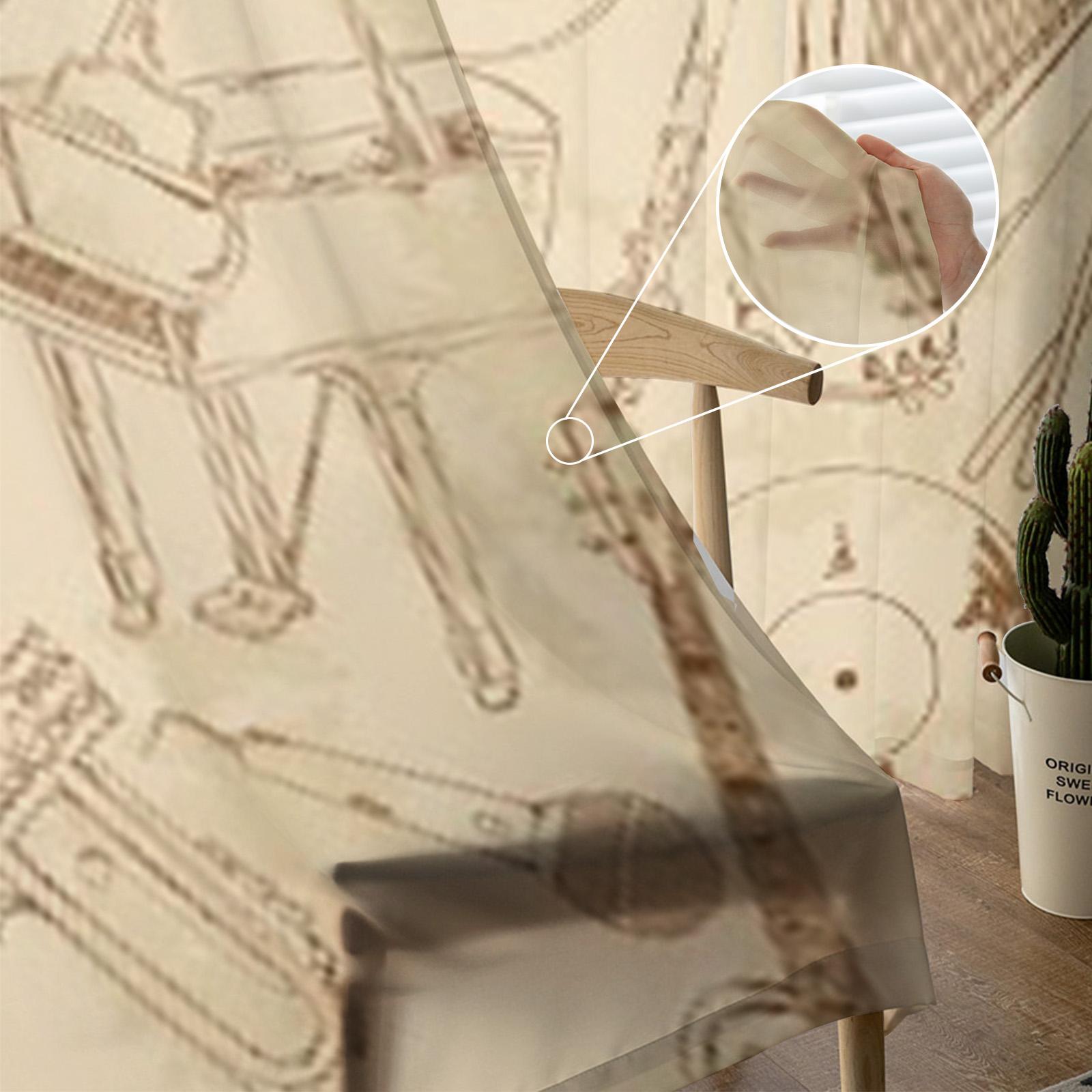 Ретро эскиз музыкальные инструменты шифоновые прозрачные шторы для гостиной спальни — фото 4