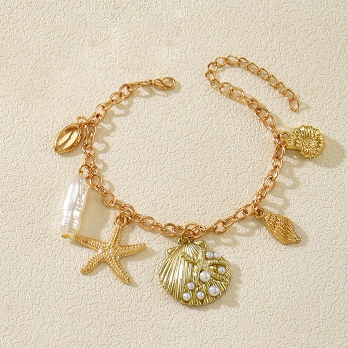 

Starfish Shell Imitation Pearl Pendant Necklace Bracelet Women Trendy Y2K Conch Summer Beach Holidays Gold Color Chain Jewelry