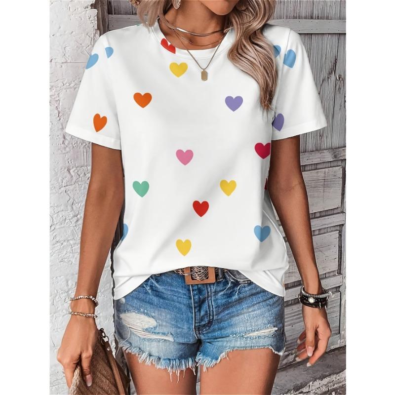 Heart Love Graphics T-Shirts Floral 3D Print Women's Casual Short Sleeves O-Neck T Shirt Y2k Harajuku Tees Tops