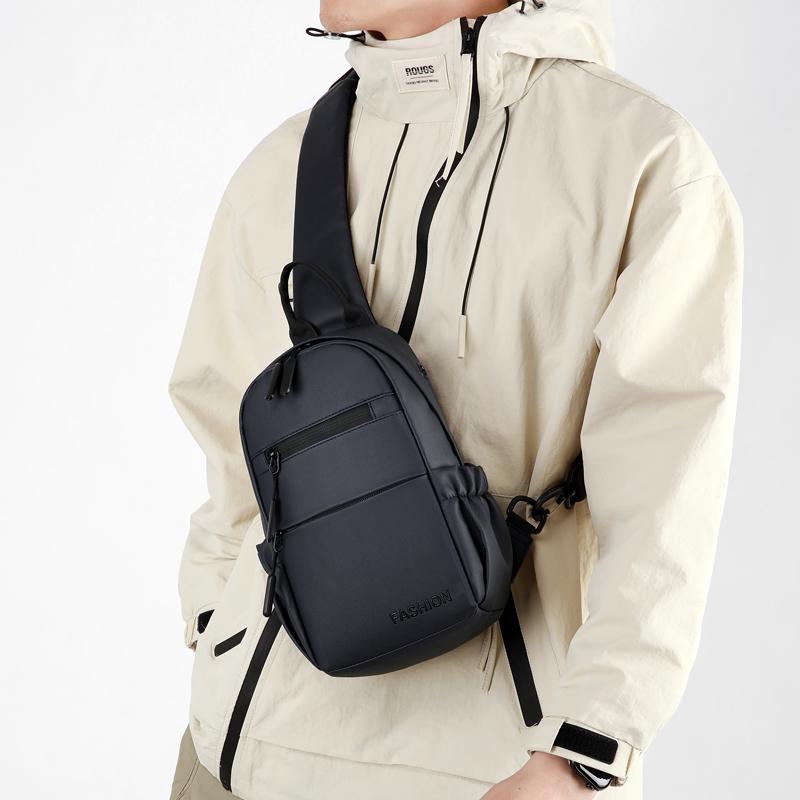 Men's Waterproof Chest Bag Multifunction Oxford Crossbody Shoulder Bag Messenger Travel Pack with A Headphone Wire Access Hole