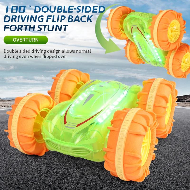Non-Toxic Rc Car Amphibious Remote Control Vehicle Gesture Sensing Rolling 2.4G Light Double Sided Stunt Waterproof Christmas Toys For Kid