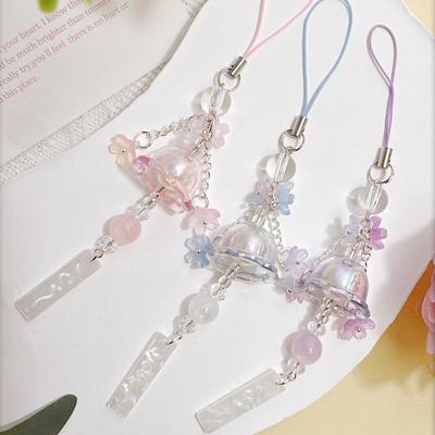 Creative Jellyfish Wind Chime Phone Straps Keychain Flower Pendant Phone Chain Car Hanging Decoration Bag Pendants Ornament Gift