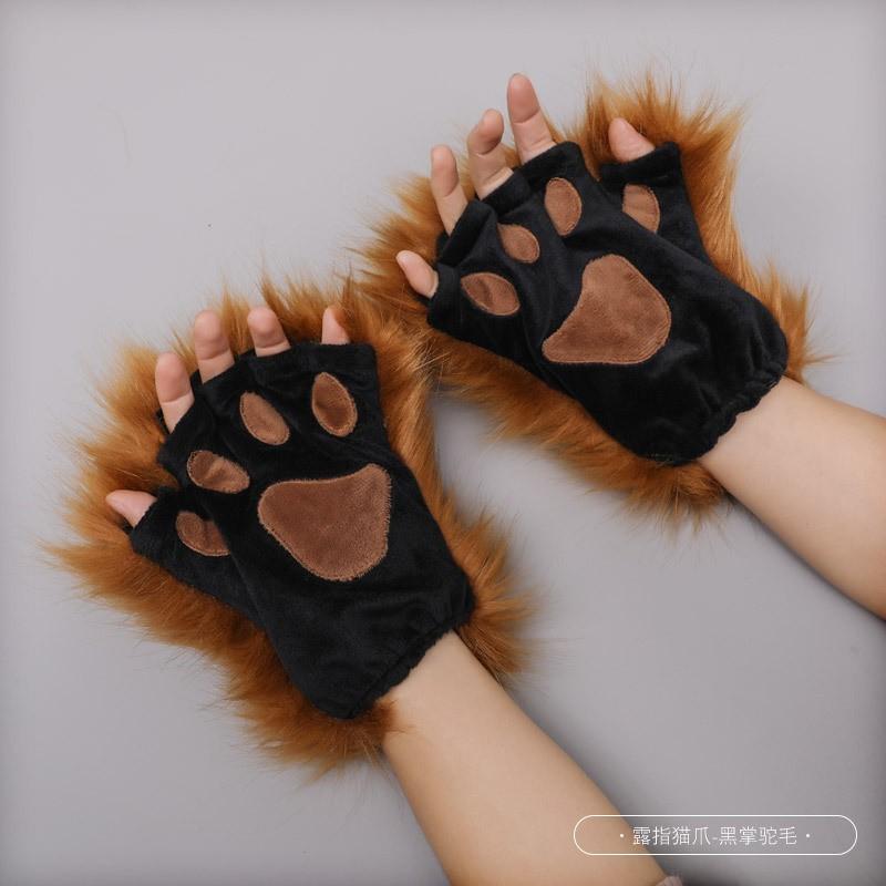 Plush Cat Ears Headband With Matching Tail Fingerless Paw Gloves Cosplay Set Anime Convention