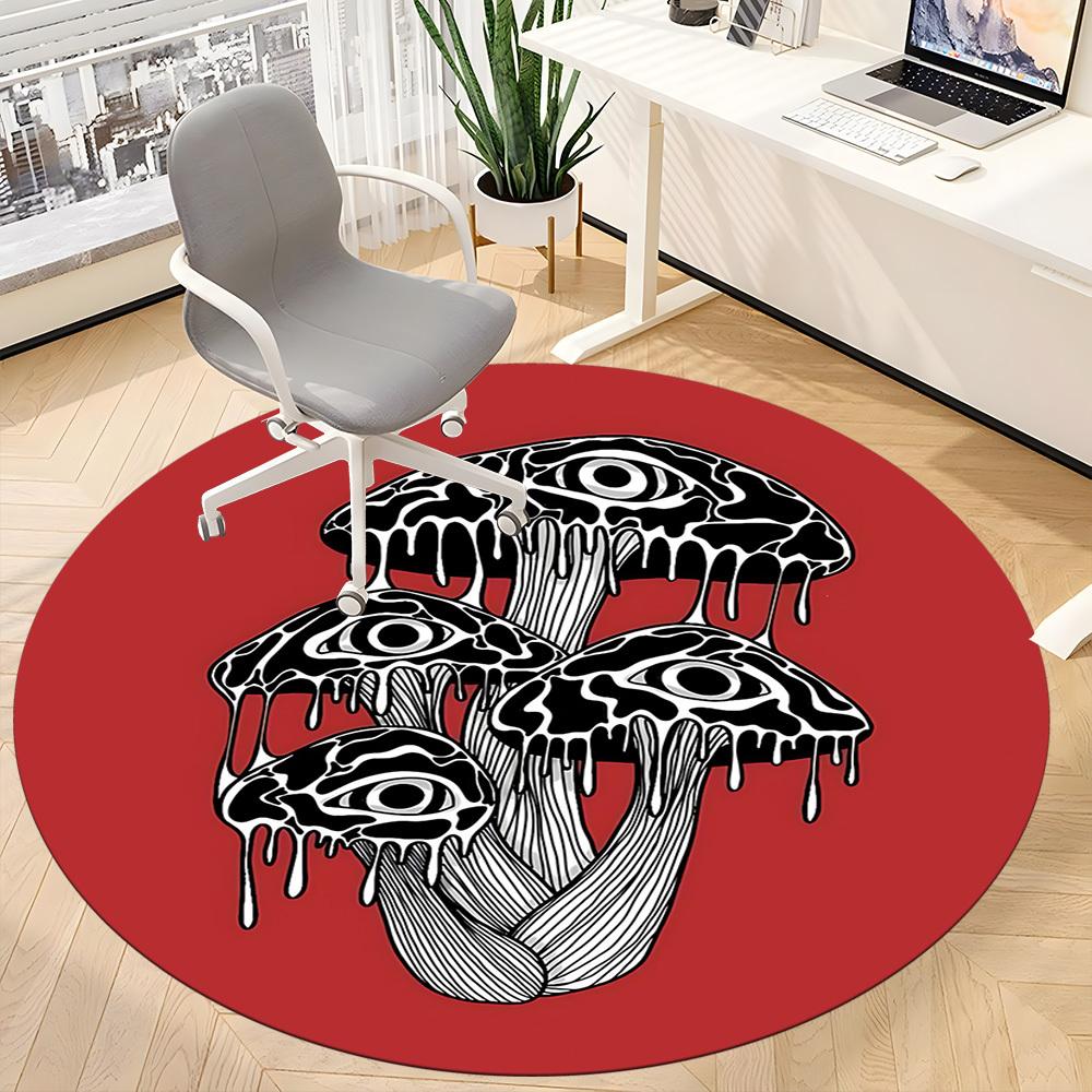 1pc Mushroom Eyes Office Round Area Rug, Mat Suitable For Office, Under Office Chairs Bedroom Living Room Home Decor, Room Deco