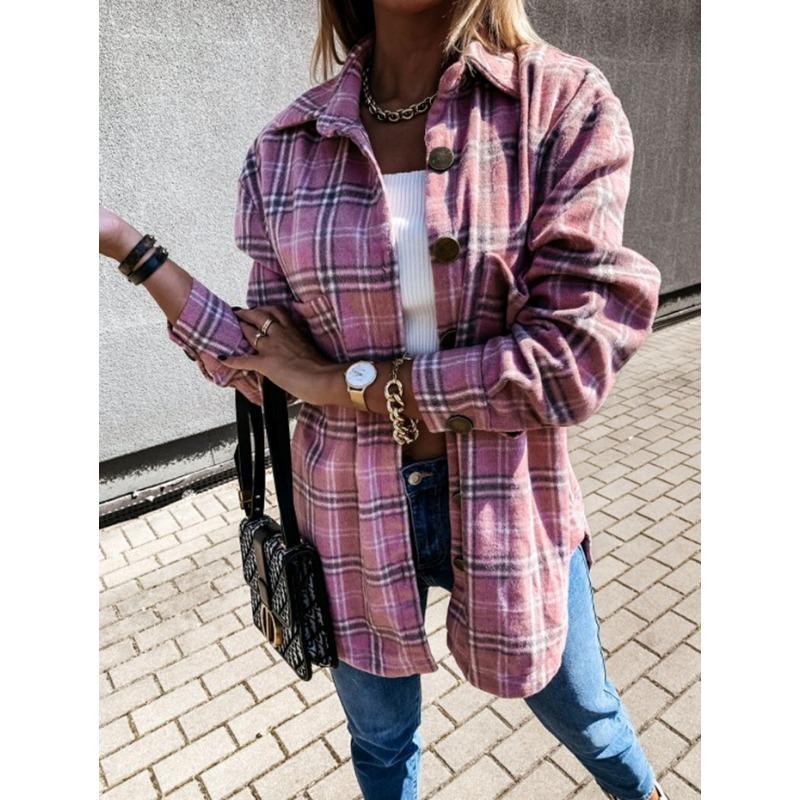 

Осенне-зимняя свободная повседневная куртка-рубашка в стиле ретро с длинными рукавами для женщин M розовый