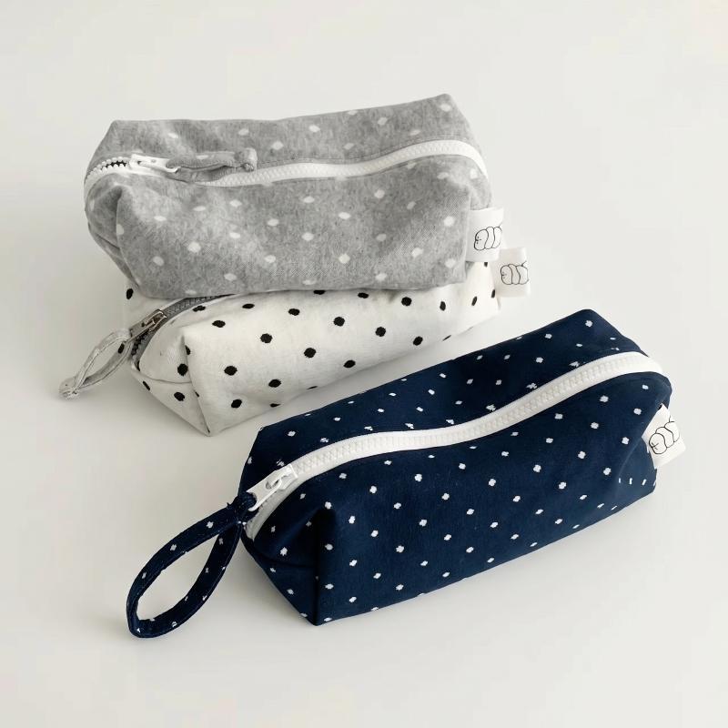 Tragbare Stoff-Federtasche für Schüler Gepunktete Federtasche Große Kapazität Mode-Schreibwaren-Organizer Kosmetiktasche