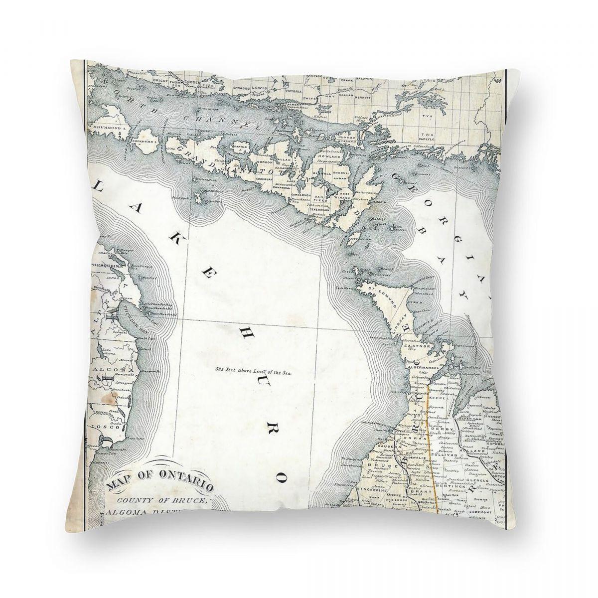 Map Of Manitoulin Island Ontario Square Pillowcase Polyester Linen Velvet Creative Zip Decor Pillow Case Car Cushion Cover 30x30cm