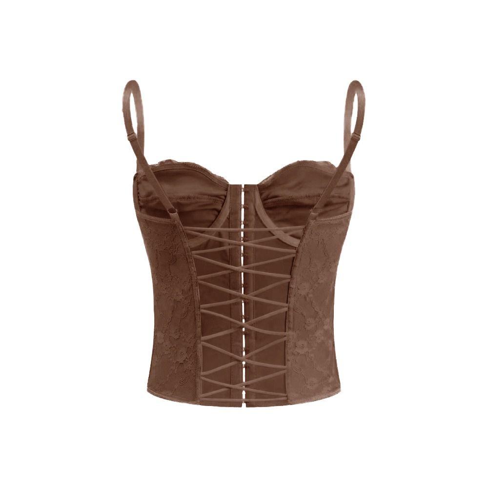 Sleeveless Lace Camisole Hollow Suspender Vest Elegant Crop Tops  Ladies