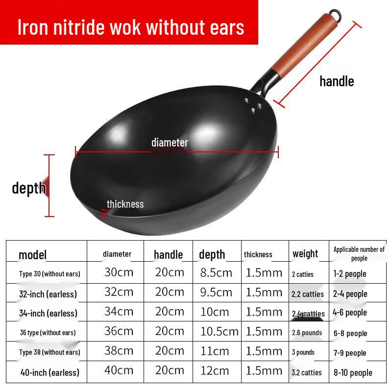 Wutuo 30cm Nitrided Iron Wok (Round Bottom)