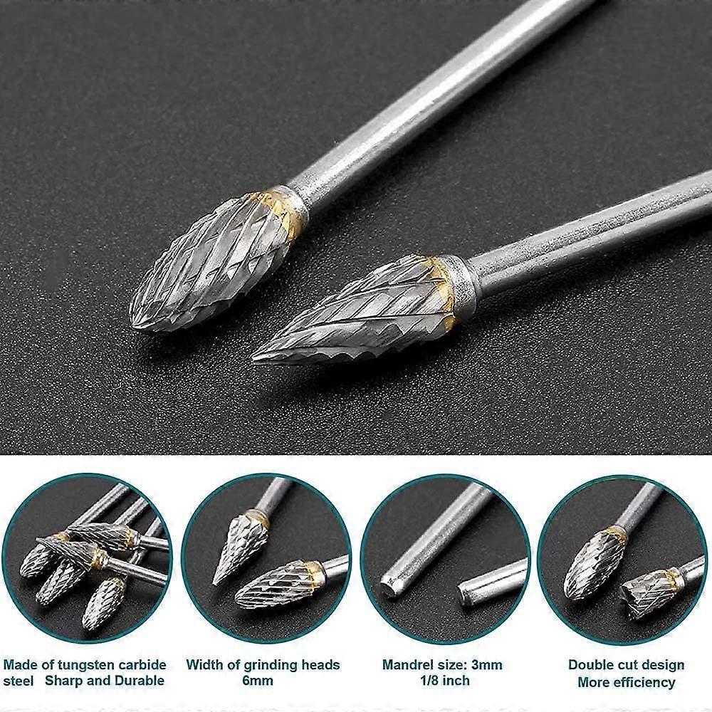 Double Edge Tungsten Carbide Steel Rotary Burr Set for Rotary Tool, 10 Pieces 1/8 Shank for DIY, Wood Carving, Metal Polishing, Engraving, Drilling
