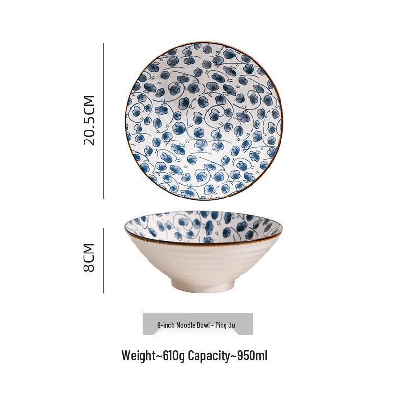 Modern Japanese Ceramic Ramen Bowl Set