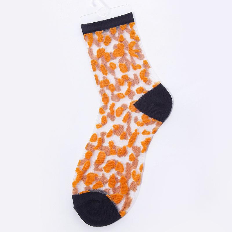 Chaozhu Spring Summer Transparent Crystal Silk Socks Women Sexy Leopard Grain Fashion Casual Breathable Calcetines Mujer