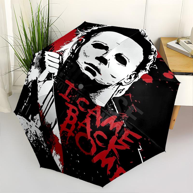 1pc Michael Myers I Came Back Home Automatic Open Close Umbrella with 8-Rib Windproof Canopy Compact Portable Travel Umbrella10293