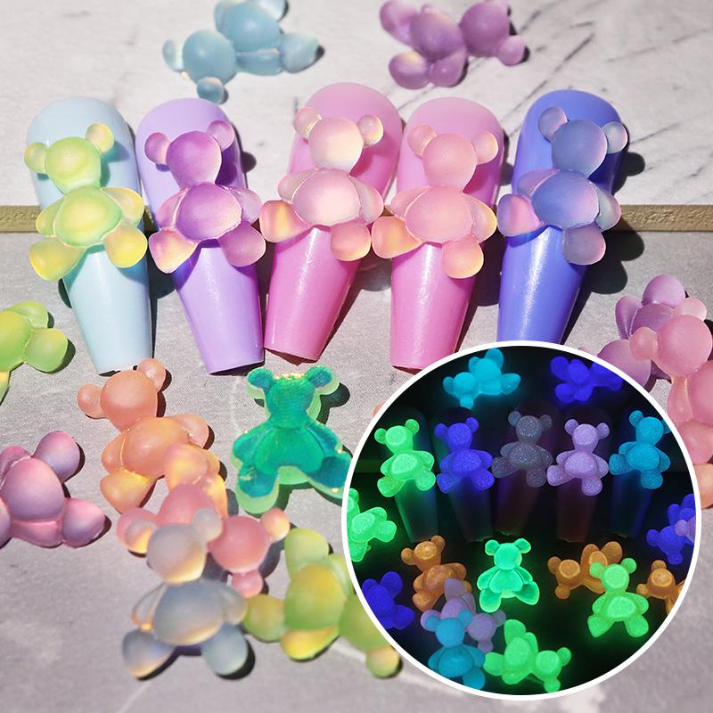 

10 шт. светящиеся в темноте кавайные конфеты розовый медведь подвески для ногтей украшения макарон светящиеся акриловые стразы детали товары для дизайна ногтей