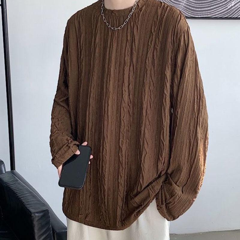 

Плиссированная футболка с длинными рукавами, мужская темпераментная, трендовая, драпированная, свободная, повседневная, с круглым вырезом, топ ранней весны M