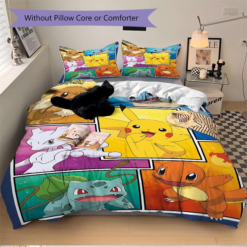 3pcs Pokemon Bedding Set: Perfect for Bedroom or Guest Room. Soft and Comfortable with No Core Included Yy251009235