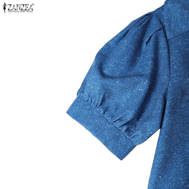 ZANZEA Women Casual V-Neck Summer Short Loose Print Dress