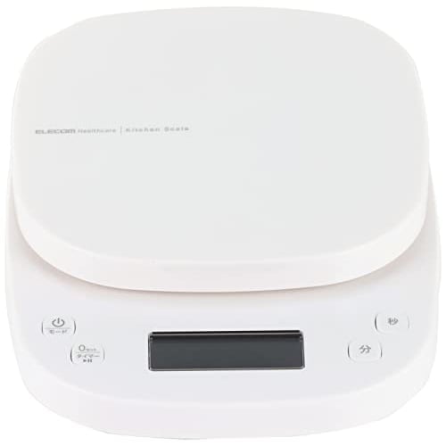 ELECOM Kitchen Scale with Timer, Max 2kg, Minimum 0.1g Display, White, HCS-KS03WH