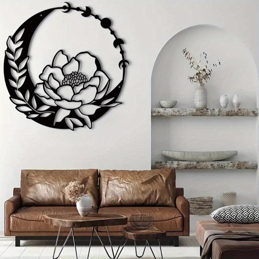 Elegant Metal Flower Moon Wall Art Outdoor Garden Sculpture Terrace Railing Decoration Living Room Balcony Indoor Home Decor