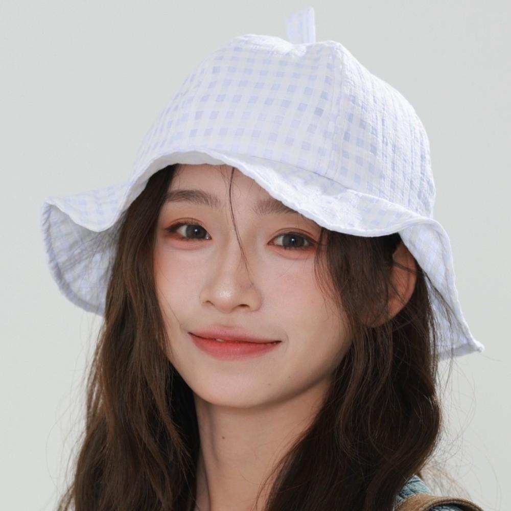 Japanese Plaid Bucket Cap Summer Women's Sun Hat Fashion Fisherman Caps  Outdoor