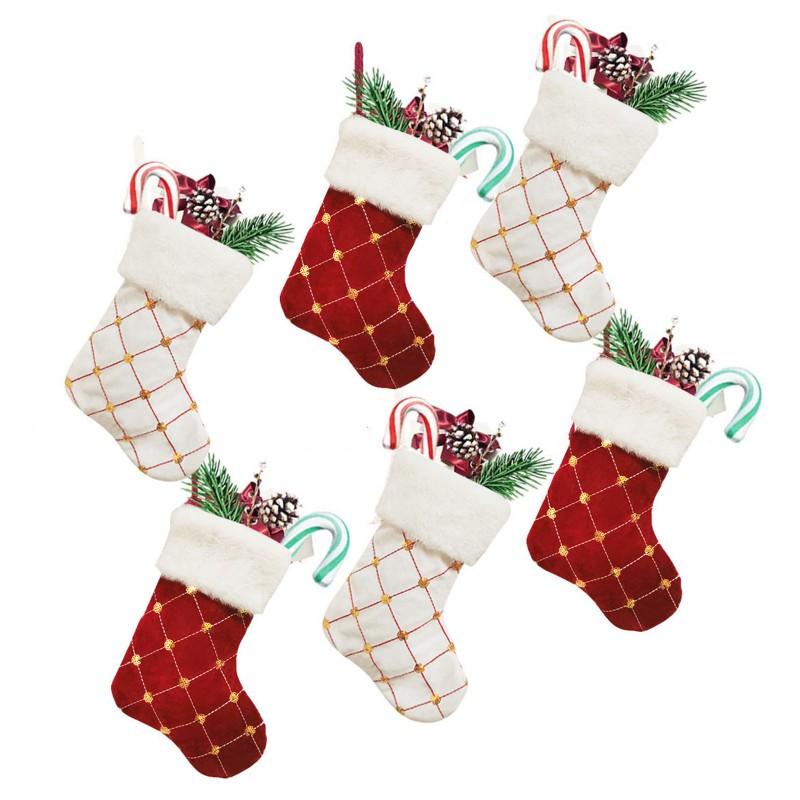 Gold Sequin Christmas Socks 1pc White Christmas Tree Hanging Decorations