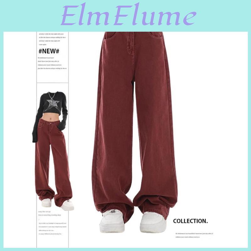 Women Harajuku Vintage Red Jeans 2000s Y2k Baggy Denim Trousers Harajuku Oversize Wide Cowboy Pants 90s Trashy Punk Clothes 2024