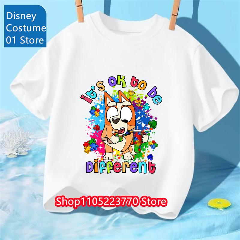 Koszulka Dziecięca z Motywem Bluey Chłopcy Dziewczynki Jesień Zima Kreskówkowy Graficzny Krótki Rękaw Codzienne Ubranie Góra