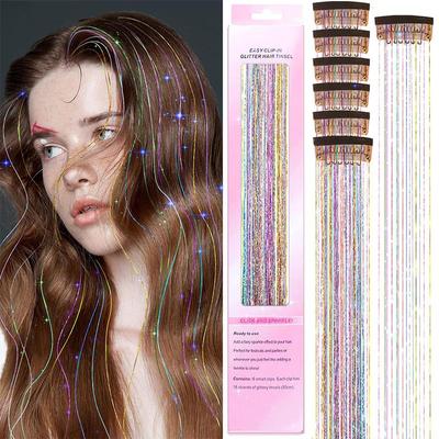 Colorful Wig with Gold Wire Strip Colorful Hair Extensions Flashing BB Clip Wig Synthetic Wig for Daily Gatherings and Parties