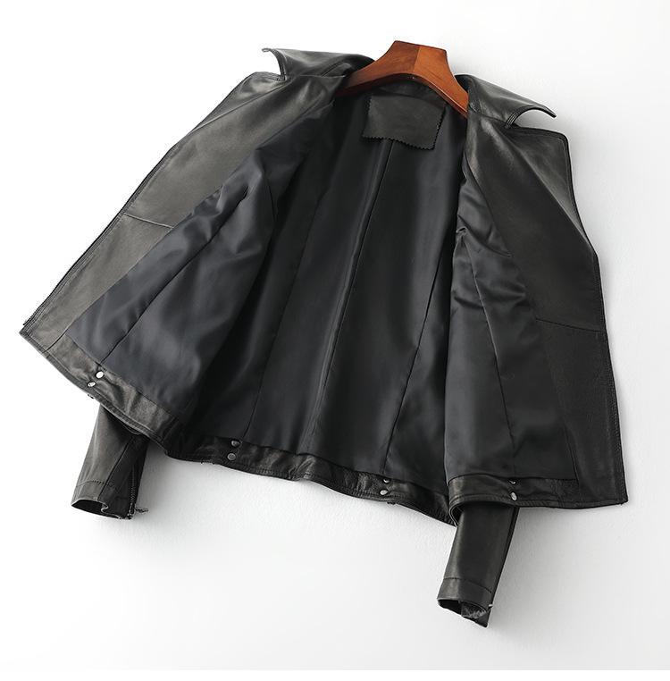 Women's Sheepskin Leather Motorcycle Jacket - Korean Style 2025 Spring/Autumn Outerwear