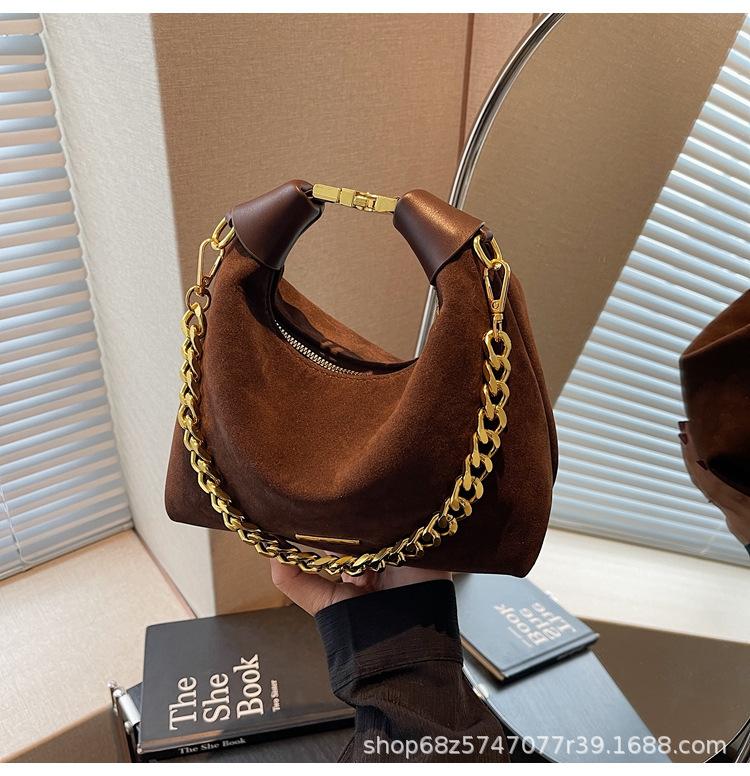 Frosted Chain Hand Carry Small Bag Women's 2025 New Korean Version Retro Suede Dumpling Bag Texture Messenger Bag