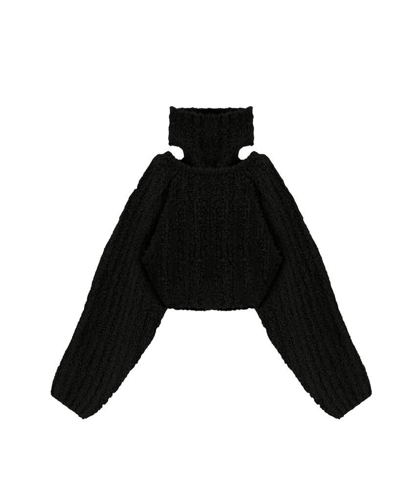 Teulimingbeodeu Shoulder Cutouts Knit Set-Up Bolero&Sleeveless [ Black ]