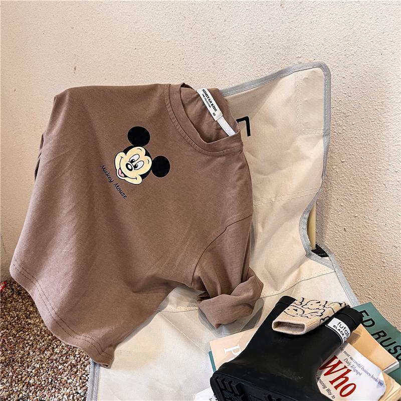 Disney T-shirt New Cartoon Print Long Sleeve Tops Mickey T Shirt Solid Color Versatile Base Shirt Boys And Girls Printed Tees