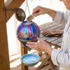 Garden Fountain Decor Stained Glass Hot Air Balloon Bird Feeder Fountain, Hanging with Water Wild Tray, Vintage Bronze Outdoor for Patio Porch