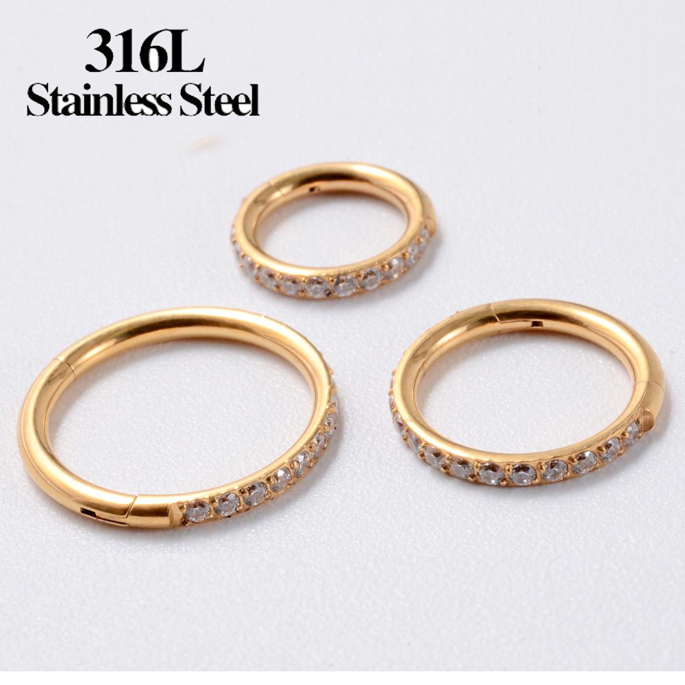 10pcs Stainless Steel Hoop Earrings Nose Ring for Women Piercing White Zircon Body Jewelry Round Nose Ring