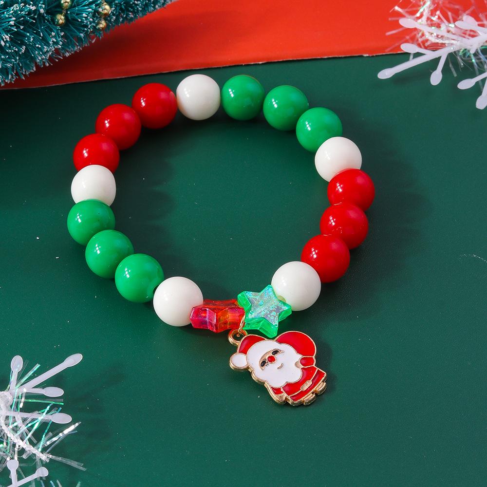 Festive Beaded Bracelet with Christmas Tree, Snowflake & Bell Pendants