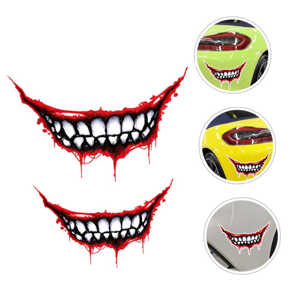 HAWILLOSCH 2 Sheets Bleeding Lips Stickers Vehicle Mouth Teeth Decoration Adhesive Car Mouth Decoration Vehicle Mouth Teeth Bike Helmet Decor