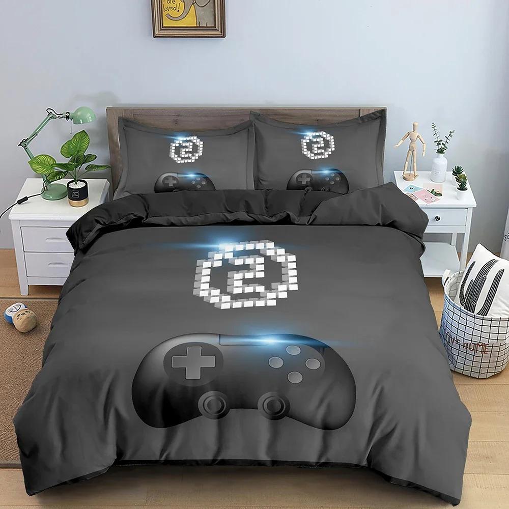 Kids Teens Video Games Duvet Cover Set Boys Gamer Comforter Cover Gaming Controller Pattern Bedding Set Polyester Quilt Cover
