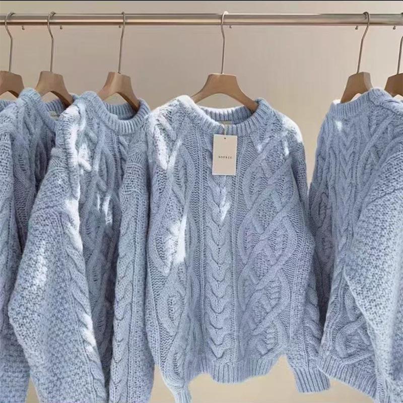 Retro Hong Kong Red Cable Knit Loose Sweater - Women's New Year Pullover