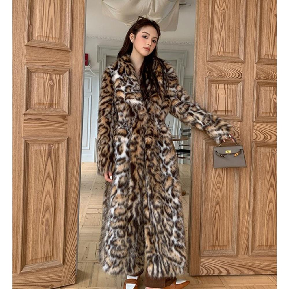 

Autumn and Winter New Fox Fur Grass Medium Long Leopard Print Coat Fashionable Long Jacket XXXL