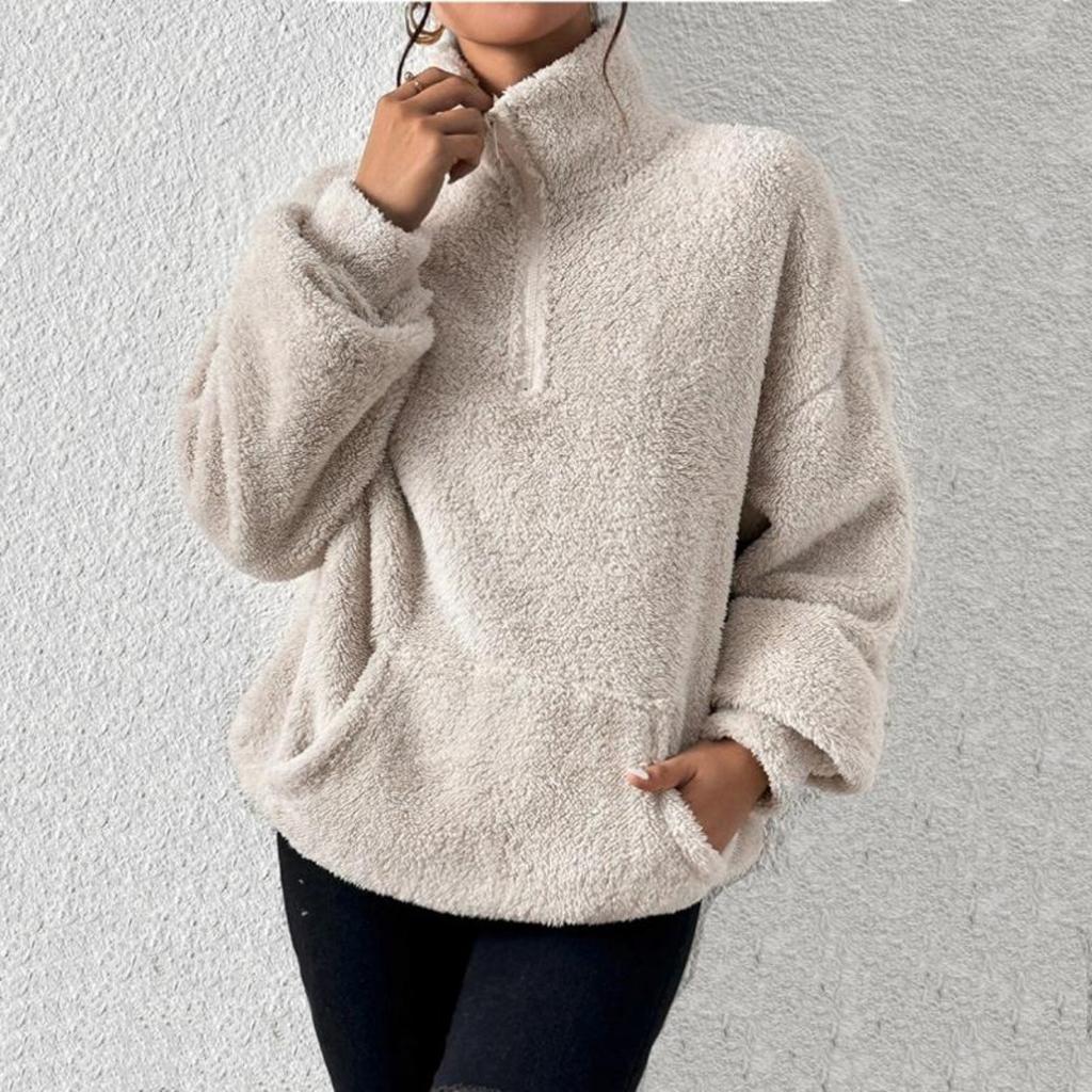 New Women’s Stylish Quilt Coat Zipper High Neck Long Sleeve Loose Pullover Coat with Pocket Casual Warm Fashion Solid Coat Soft Comfortable Work Coat