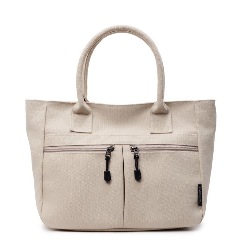 

Women Canvas Simple Carrying Bag Large Capacity Trendy Tote Handbag Multi-pockets Stylish Shoulder Purse Daily Commuting Bag світло-сірого кольору