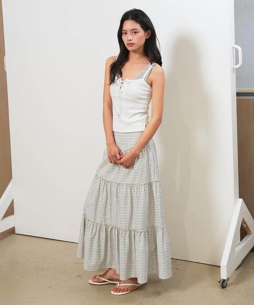 GENERALIDEA Shirred Tiered Long Skirt [Check] / Gf2Lsk511