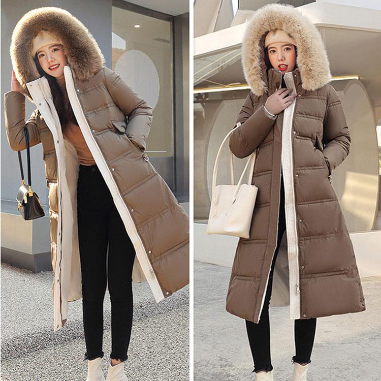 Down Jacket Women's Winter Long Cotton-padded Over The Knee Korean Loose Thickened Solid Color Padded Jacket
