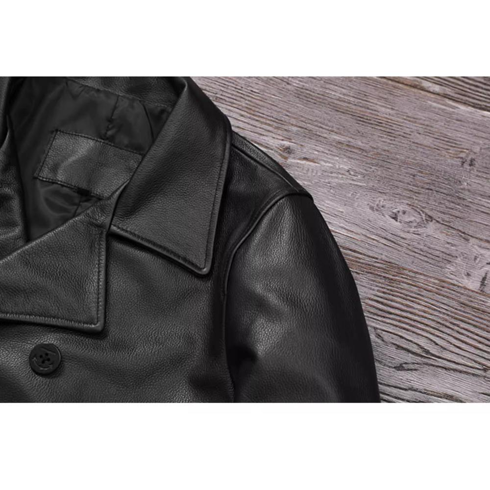 Chinese Size Long Men Leather Coat Genuine Soft Cow Leather Classic Double Breasted Turn Down Collar Leather Jackets For Men Clothing Autumn